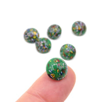 West German Dome Glass Round Chaton 48ss (11mm) Green Millifiore - Bead Nerd