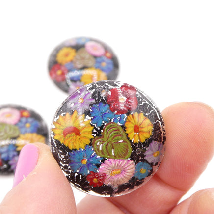 Vintage Czech Glass Flower Bouquet Cabochon Pendant 27mm - Bead Nerd