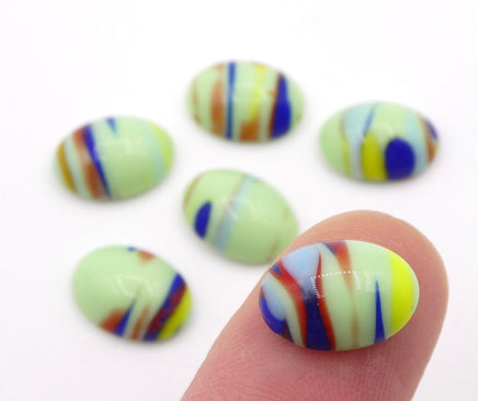 West German Dome Glass Oval Cabochons 14x10mm Green with Mixed Colours - Bead Nerd