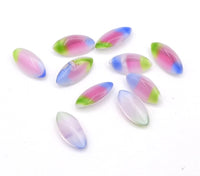 West German Smooth Glass Navettes 15x7mm Rainbow - Bead Nerd