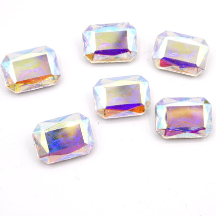 Vintage Czech Faceted Glass Octagon Cabochon 14x10mm Crystal AB - Bead Nerd