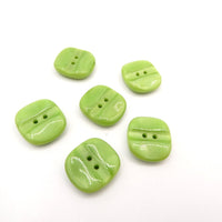 Vintage Czech Glass Rounded Square Buttons 17x16mm Light Opaque Green.