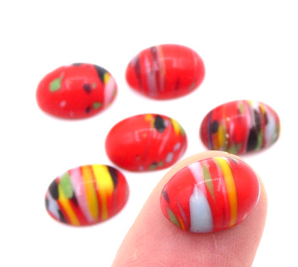 West German Dome Glass Oval Cabochons 14x10mm Red with Mixed Colours - Bead Nerd