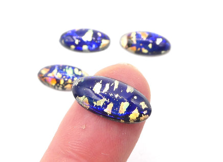 Vintage Czech Fire Opal Glass Oval 18x9mm Black Opal - Bead Nerd