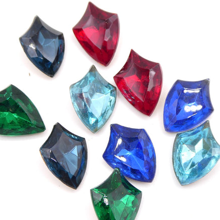West German Faceted Shield Glass Cabochon 18x13mm Mixed Colours - Bead Nerd