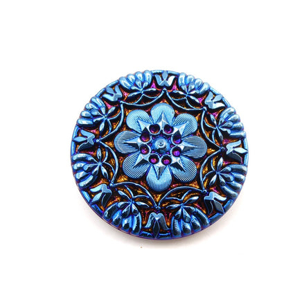 Large Czech Glass Button/Cabochon 36mm Black Glass with Azuro Blue on top - Bead Nerd