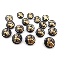 Czech Cat Glass Button 13.5mm Black with hand painted Gold cat - Bead Nerd