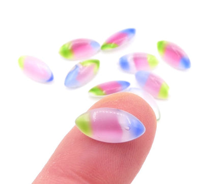 West German Smooth Glass Navettes 15x7mm Rainbow - Bead Nerd