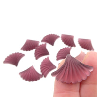 West German Scalloped Fan Glass Flatback Cabochon 28x20mm Matte Amethyst - Bead Nerd