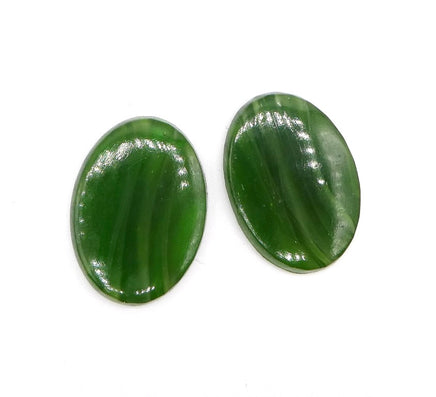 Vintage Japanese Swirl Glass Oval Flatback Cabochon 25x18mm Jade - Bead Nerd