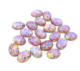 Vintage Czech  Fire Opal Glass Oval Flatback Cabochon 18x13mm Pink Opal - Bead Nerd