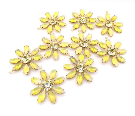 Flower Pendant 30mm with West German Navettes Sabrina Yellow 10x5mm with Swarovski Jonquil Crystal 39ss (8mm) - Bead Nerd