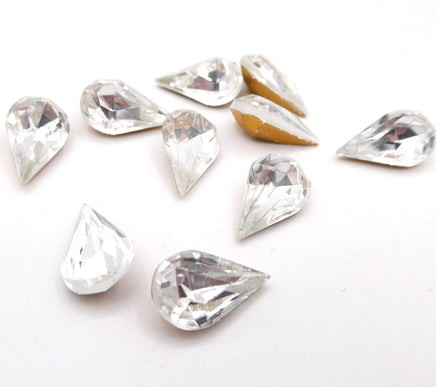 Vintage Czech Faceted Glass Teardrop Cabochon 13x8mm Crystal - Bead Nerd