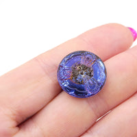 Czech Glass Fancy Flower Button 19mm Violet Azuro Blue - Bead Nerd