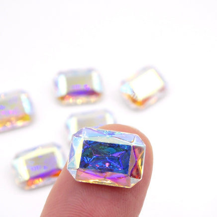 Vintage Czech Faceted Glass Octagon Cabochon 14x10mm Crystal AB - Bead Nerd