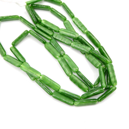 Czech Long Rectangle Glass Beads 17x6mm Satin Green - Bead Nerd