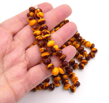 Czech Faceted Glass Rondelle Beads Brown Orange 6X9mm - Bead Nerd