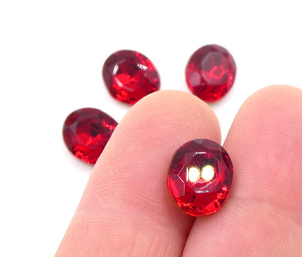 Vintage Czech Faceted Glass Oval Cabochon 12x10mm Siam - Bead Nerd