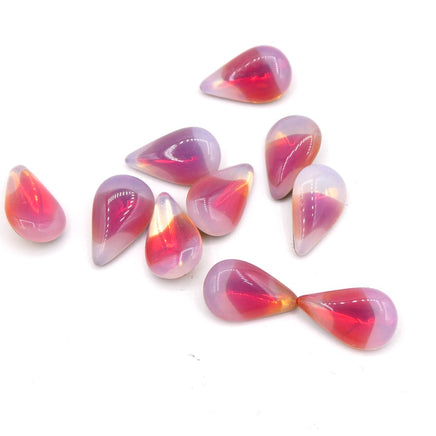 West German Sabrina Glass Teardrop Cabochon 13x8mm Pink - Bead Nerd