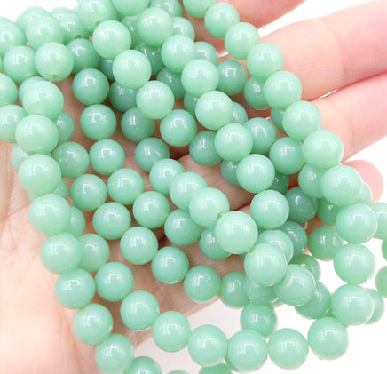 West German Lucite Smooth Rounds Beads 8mm Milky Jade Green 2mm hole - Bead Nerd