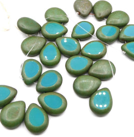Czech Glass Polished Drops 16x12mm Persian Turquoise Picasso - Bead Nerd