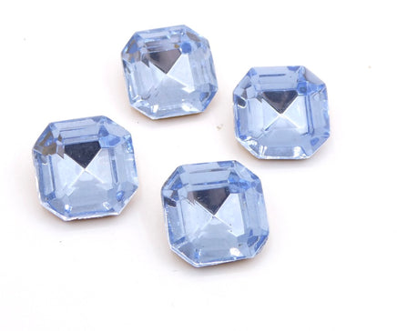 West German Glass Faceted Square Cabochon 14mm Light Sapphire - Bead Nerd