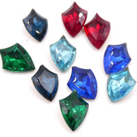 West German Faceted Shield Glass Cabochon 18x13mm Mixed Colours - Bead Nerd