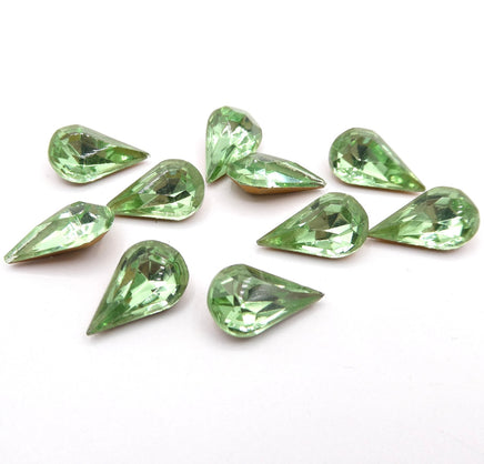 Vintage Czech Faceted Glass Teardrop Cabochon 13x8mm Peridot - Bead Nerd