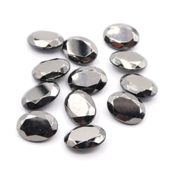 Vintage Czech Faceted Glass Oval Cabochon 18x13mm Hematite - Bead Nerd