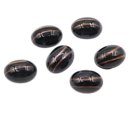 Vintage Czech Dome Glass Oval Cabochon 14x10mm Jet with Gold Stripes - Bead Nerd