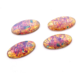 Vintage Czech Fire Opal Glass Oval 18x9mm Pink Opal - Bead Nerd