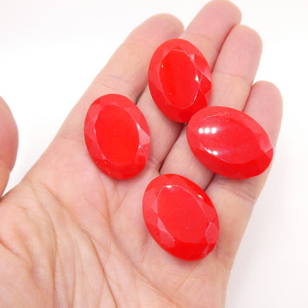 West German Faceted Glass Oval Cabochon 30x22mm Opaque Red - Bead Nerd
