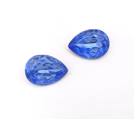 Vintage Czech Faceted Glass Teardrop Cabochon 25x18mm Light Sapphire - Bead Nerd