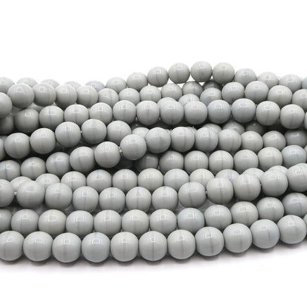 Vintage Czech Druk Round Glass Beads 12mm Opaque Grey - Bead Nerd