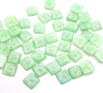 Vintage Czech Glass Star Moonglow Square Cabochons 10mm Mint Green - Bead Nerd