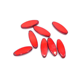 Czech Table Cut Long Oval Glass Beads 16x5mm Opaque Red Picasso - Bead Nerd