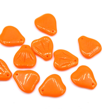 Vintage Czech Glass Leaf Beads 15mm Opaque Orange - Bead Nerd