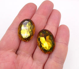 West German Faceted Glass Oval Cabochon 25x18mm Topaz/Olivine - Bead Nerd