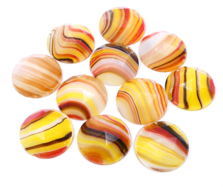 Vintage Czech Faceted Round Flatback Cabochon 18mm Yellow Brown Red Stripes - Bead Nerd