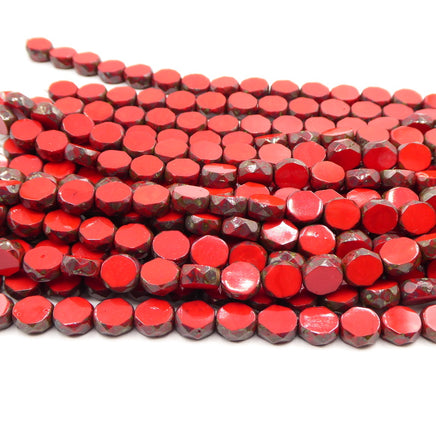 Czech Table Cut Glass Oval Beads Opaque Red Picasso 8mm - Bead Nerd