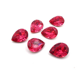 Vintage Czech Faceted Glass Teardrop Cabochon 15x10mm Dark Rose - Bead Nerd