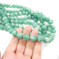 West German Lucite Beads Green and White Marble 14mm - Bead Nerd