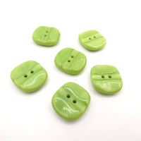 Vintage Czech Glass Rounded Square Buttons 17x16mm Light Opaque Green.