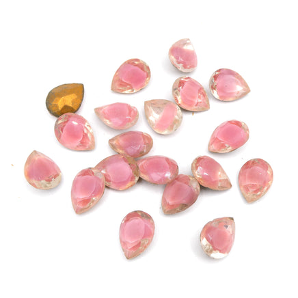 West German Faceted Glass Teardrop Cabochon 14x10mm Rose Givre - Bead Nerd