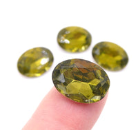 Vintage Czech Faceted Glass Oval Cabochon 18x13mm Olive - Bead Nerd