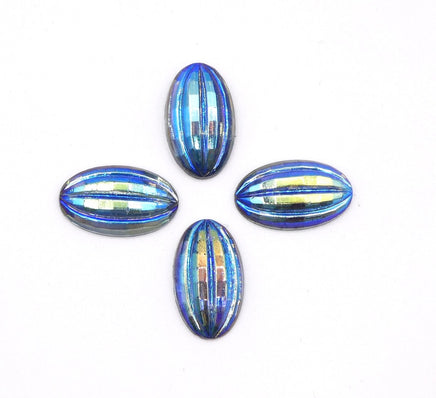 Vintage German Oval Glass Flatback Cabochon 15x9mm Montana Blue AB - Bead Nerd