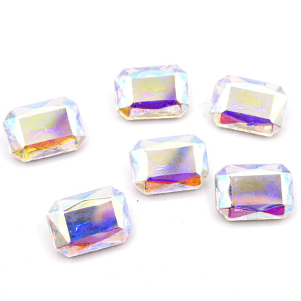Vintage Czech Faceted Glass Octagon Cabochon 14x10mm Crystal AB - Bead Nerd