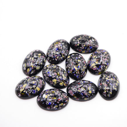 Vintage Japanese Glass Oval Cabochon 25x18mm Black Millefiore - Bead Nerd