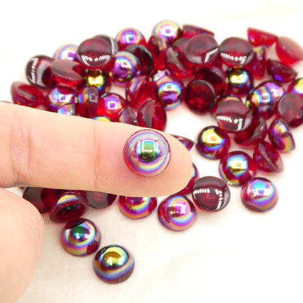 West German Bombe Glass Round Cabochon 48ss Ruby AB - Bead Nerd
