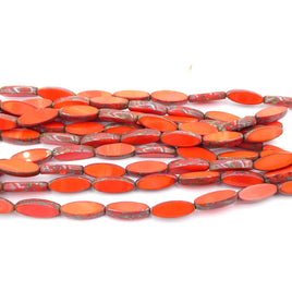 Czech Table Cut Long Oval Glass Beads 16mm x 5mm Opaque Orange Picasso - Bead Nerd